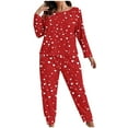 thumbnail image 3 of Aobny Cute Pajamas for Womens Love Heart Valentine's Day Pajamas Long Sleeve Harem Pants Loungewear,Red,XXXXL, 3 of 8