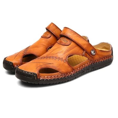 

Men Sport Close Toe Sandals Summer PU Leather Shoes Flat Slippers for Beach Fisherman
