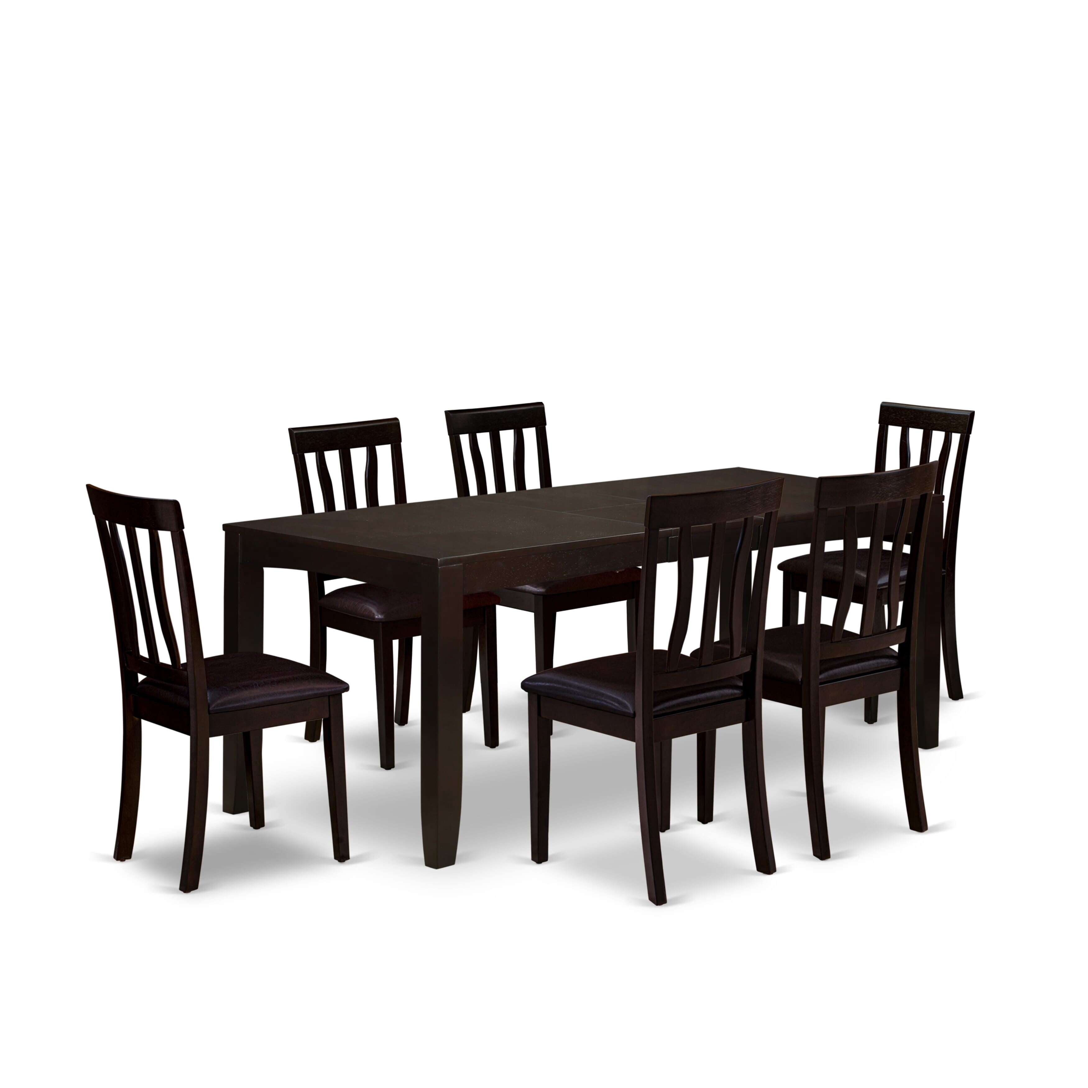 East West Furniture LYAN7-CAP-LC 7 Piece Dining Room Table Set