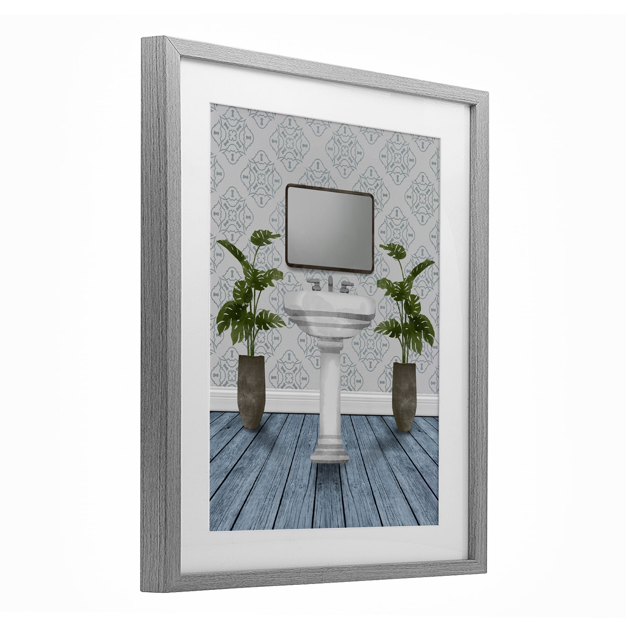 Stupell Industries Restful Wash Plants & Sink Gray Framed Print Under Glass, design by Marcus Prime