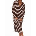 thumbnail image 4 of Womens Striped Sweater Dress Fall Chunky Knit V Neck Collared Long Sleeve Slit Loose Midi Dresses Brown S, 4 of 9