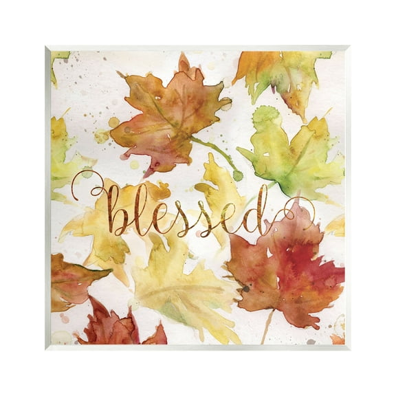 Stupell Industries Blessed Fall Maple Leaves Holiday Painting Unframed Art Print Wall Art, 12 x 12