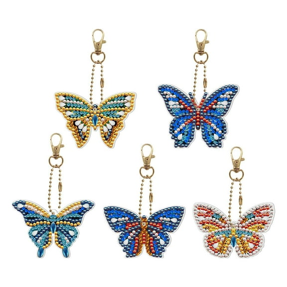 5 Pcs Kids Crafts Butterfly Diamond Painting Keychains DIY 5d Double Sided Drill Kit Dot Painting Ornaments Set for Adult Art Craft Gift Accessories
