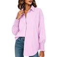 thumbnail image 4 of hoksml Women's Vertical Stripe Button Down Shirt, Smocked Cuff Oversized Pocket Blouse for Office Daily Vacation Wear, 4 of 6