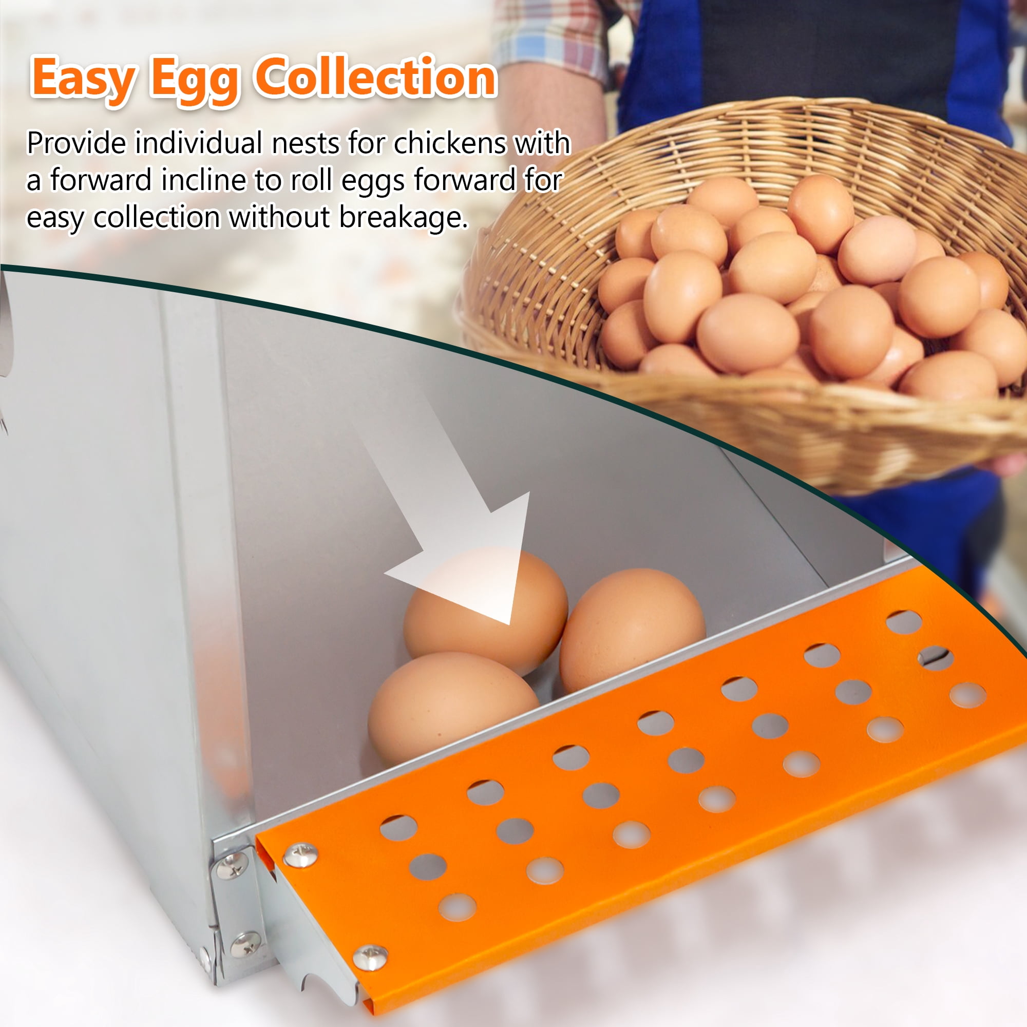 8-Bay Wall Mount Metal Nest Box for Hens Ducks, Galvanized Steel Poultry Coop Equipment with Vented Design, Easy Egg Collection & Assembly, Orange