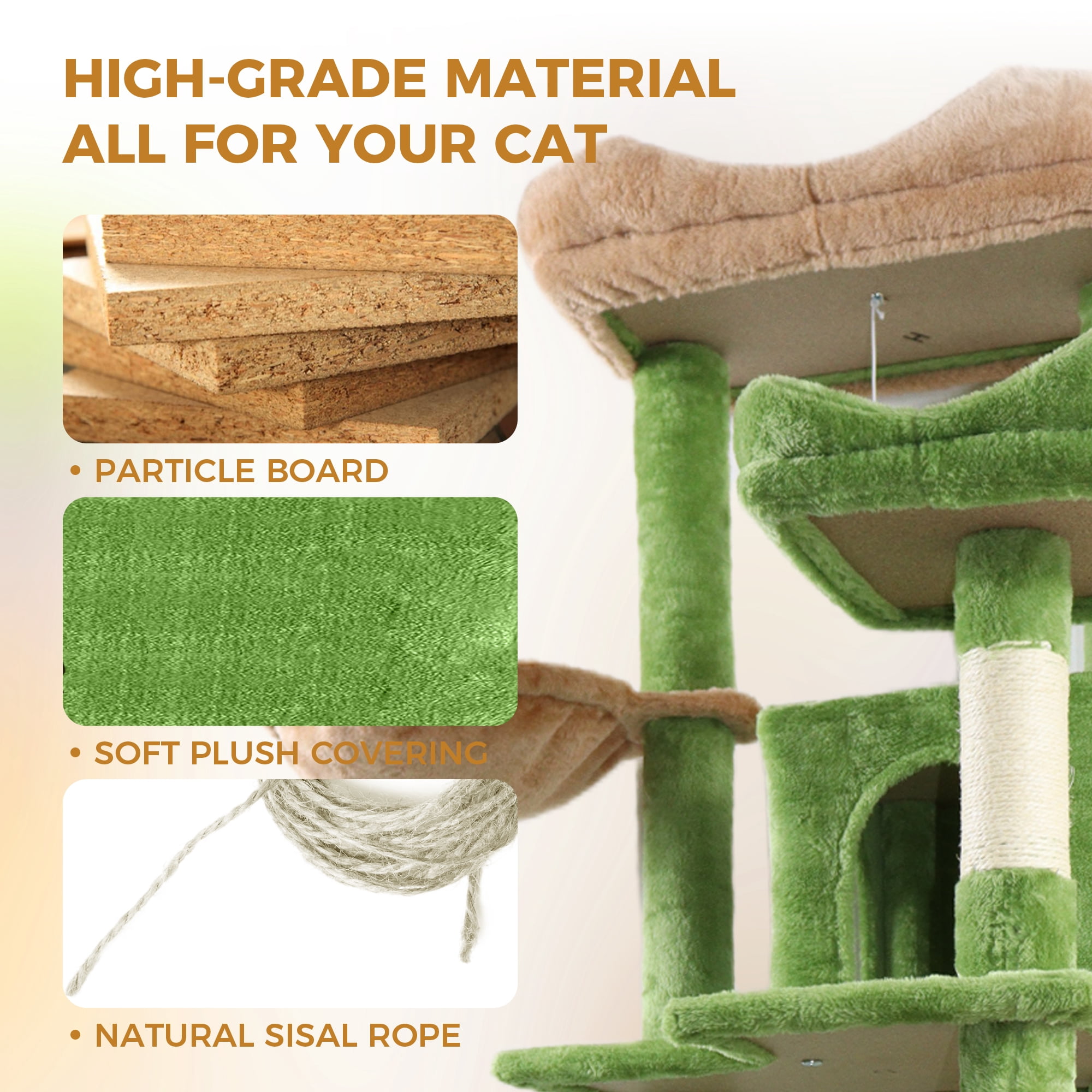 6-Level Cat Tree, Removable Cushions, Sisal Scratching Posts, Cozy Hideaways & Hammocks