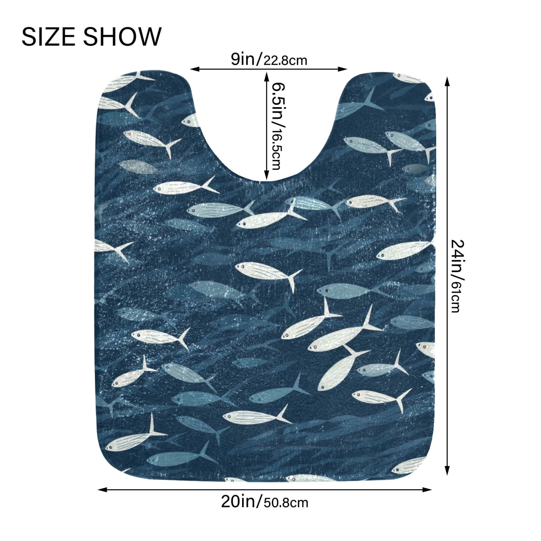Toilet Rug Set Non-Slip Bathroom Rugs Soft Plush Machine Washable Contour Bath Mat Small Fish Swimming 24x20/24x16