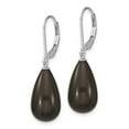 thumbnail image 2 of Auriga Fine Jewelry 925 Sterling Silver Rh-plated 10x18mm Teardrop Black Imitation Shell Pearl Leverback Dangle Earrings for Women, 2 of 6