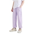 thumbnail image 5 of ZACPNCV Boys and Girls Casual Cotton Pants Lightweight Summer Elastic Waist Solid Lounge Long Trousers with Pockets Purple 5-6 Years, 5 of 5