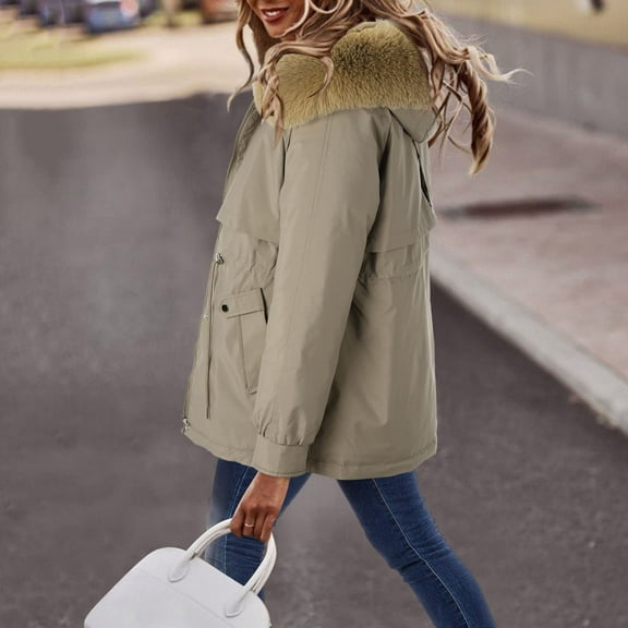 Turilly Women's Coats for Cold Winter Womens Warm Long Sleeve Coat Hoodies Collar Jacket Slim Winter Outwear