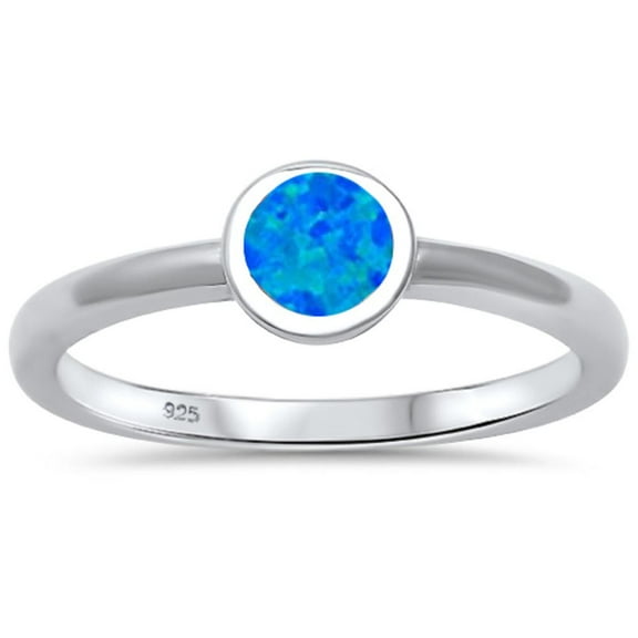 Sterling Silver Bezel Set Blue Synthetic Opal Simple Ring Size 6