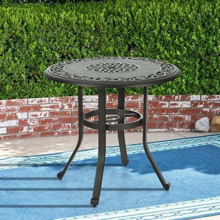 MF Studio 32" Cast Aluminum Patio Outdoor Bistro Table, Round Dining Coffee Tea Small Side End Tables with Frosted Surface for Garden, Patio, Backyard