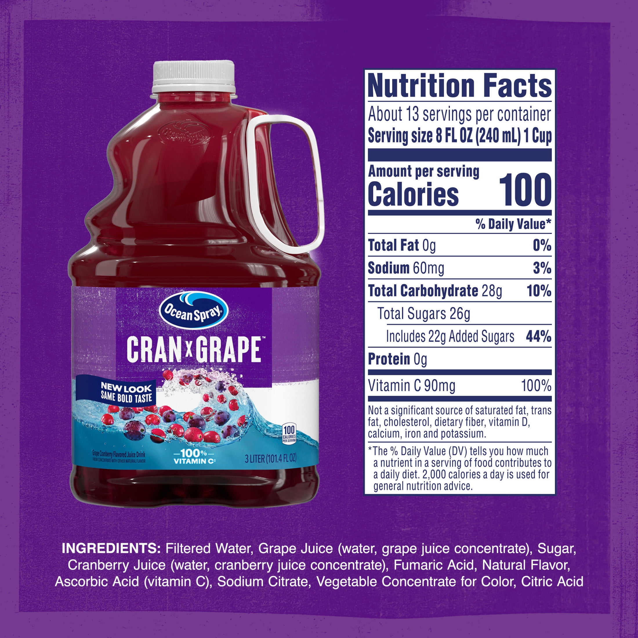 (3 pack) Ocean Spray® Cran-Grape® Cranberry Grape Juice Drink, 101.4 fl oz Bottle