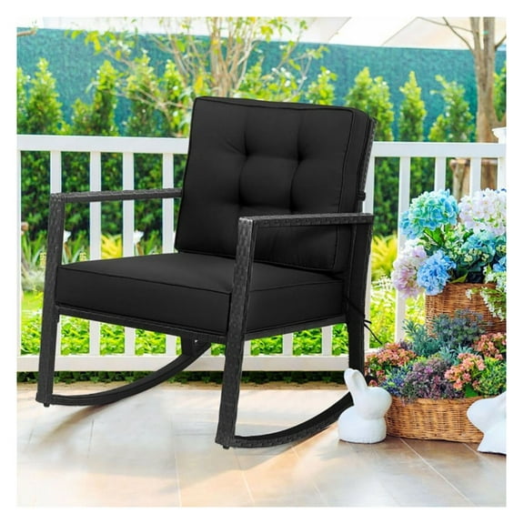Yunken Outdoor Rattan Rocker Glider Rocking Chair Includes Plush Cushion, All-Weather Lawn Chair for Porch, Patio, and Garden Relaxation