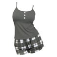 thumbnail image 5 of Women's Ribbed Gingham 2 Piece Pajama Set,Cami Top with Wide Leg Shorts,Lightweight Summer Lounge Sleepwear for Casual Home Vacation Wear Grey L, 5 of 5