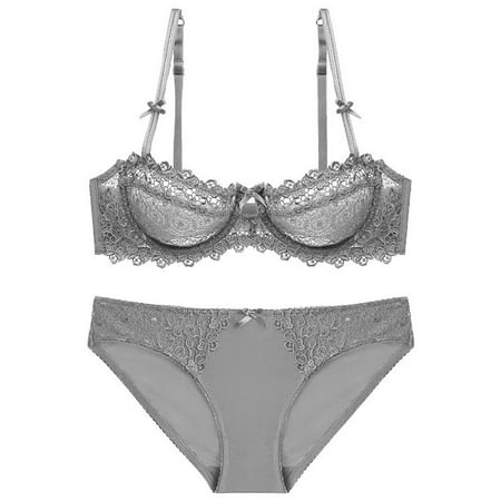 YHGFVOKJ Lingerie for Women Sexy Sheer Lace Push Up Bra Lingerie Sets Thin Collection Underwear Corset and Panty Outfits Bra Sets for Women Grey 36/80D