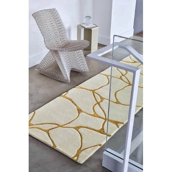 Artcore Modern Hand Tufted Yellow Wool Area Rug, Abstract Stone Geometric Design with Cotton Backing, Indoor Decorative Rug for Living Room & Bedroom, 5 x 8 ft