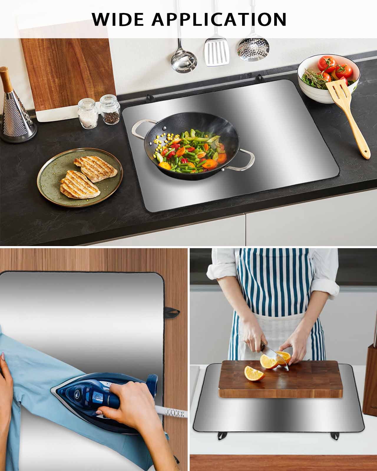nqOlkjepod Large Induction Cooktop Protector Mat 24"x21", Gray White Stove Top Covers for Electric Stove, Modern Gradient Geometric Decorative Stove Burner Cover Mats, Glass Top Stove Cover