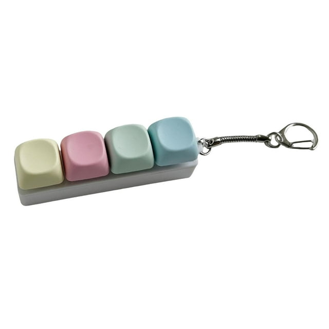 Mini llavero colorido con teclado de 4 teclas, juguete antiestrés con cordón, 8 x 2 x 3 cm, accesorio multiusos para adultos y niños.