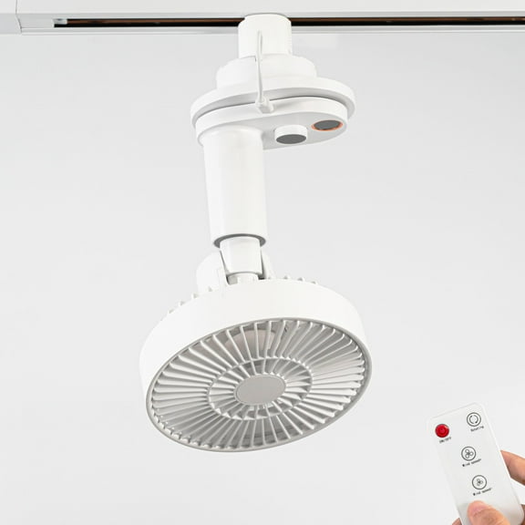 KAYYELAMP 1 Pcs Track Mounted J-Type Ceiling White Fan Adjustable Speed Angle Simple Design For Home Indoor Plants Remote