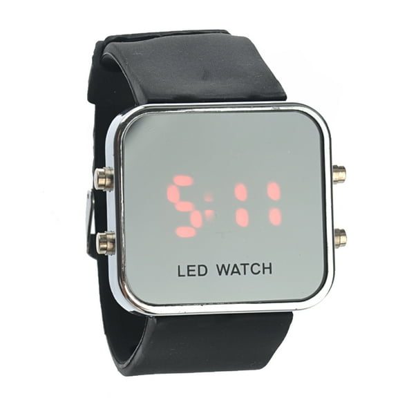 IBASETOY Red LED Digital Watch with Glass Mirror Face and Durable Silicone Band Black