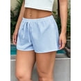 thumbnail image 3 of Women'S Striped Print Drawstring Elastic Waist Shorts Casual Wide Leg Low Rise Summer Boxer Shorts Light Blue M, 3 of 6