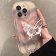 thumbnail image 2 of Butterfly Phone Case for iPhone 14, Cute Korea Clear Pink Gradient 3D Butterfly Phone Cover with Butterfly Holdstand for Women Girls, 2 of 12