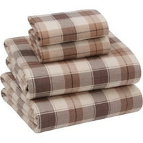 RUVANTI Flannel Sheets Full Size - 100% Cotton Double Brushed Bed Sheets Set, Deep Pockets 16 Inches, All Seasons Breathable & Extra Soft Full Sheets, Warm & Cozy, 4 Piece, Beige & Grey Plaid