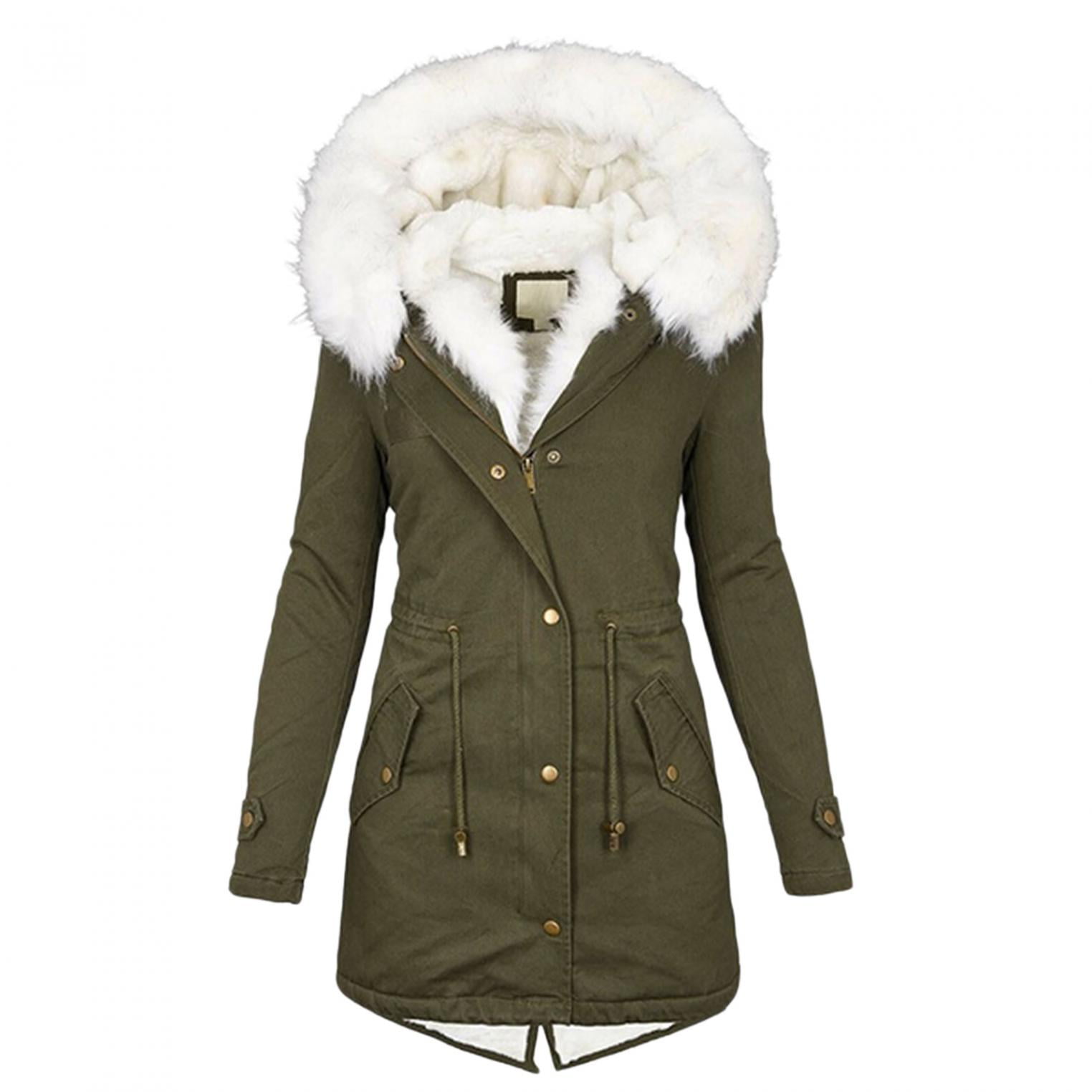 BUKINIE Womens Winter Coats Hooded Puffer Jackets Oversized Fleece Lined Warm Parka Mid Long Coat with Faux Fur Hood Thicken Overcoat Windbreaker