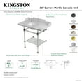 thumbnail image 4 of Kingston Brass LMS36MAB8 Pemberton 36" Carrara Marble Console Sink with Acrylic Legs and Shelf (8-Inch, 3-Hole), Carrara Marble White/Brushed Nickel, 4 of 4