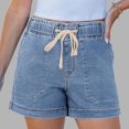 thumbnail image 2 of Women's Baggy High Waisted Jean Shorts Pull On Wide Leg Denim with Pockets, 2 of 8