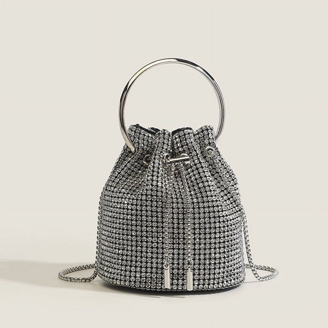 Bolso tipo cubo con diamantes, bolso de mujer, bolso bandolera con borlas de diamantes, bolso con cadena retráctil