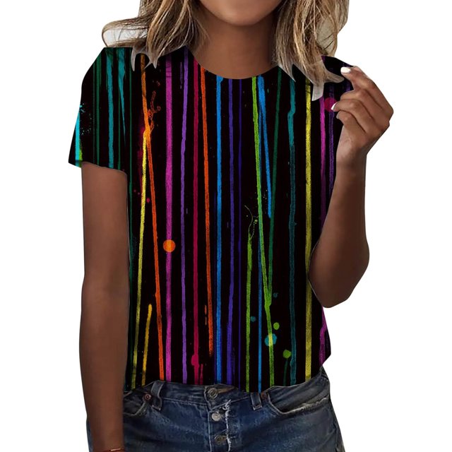 Gibobby Casual Playera de Manga Corta para Mujer Tops cuello redondo con estampado Vintage degradado diario para mujer, camiseta manga corta con cuello redondo, blu(Marrón,G)