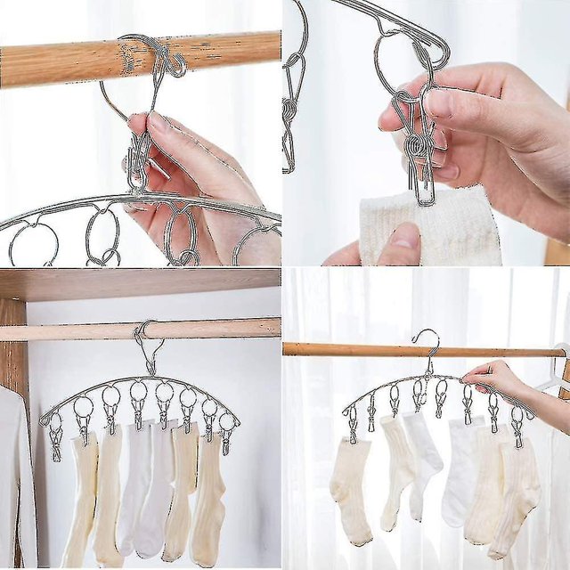 Paquete de 2 colgadores para tendedero de ropa de acero inoxidable con 10 clips