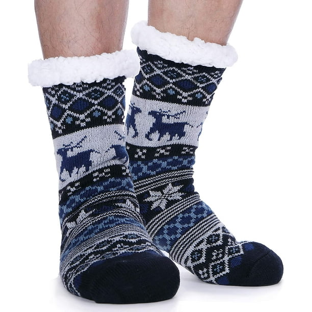 FFIY Mens Slipper Fuzzy Socks Fluffy Winter Cabin Cozy Warm Soft Fleece  Thick Comfy Gift Socks with Grips