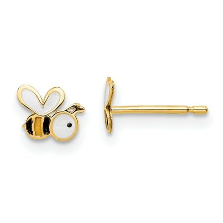 Gold Enameled Bumble Bee - 14K Yellow Gold Plated Madi K Enamel Bumble Bee Post Earrings