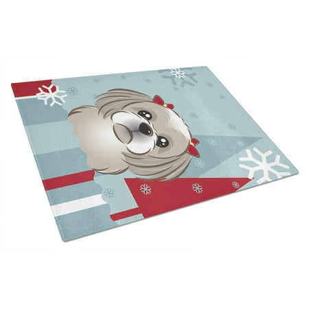 

Caroline s Treasures Winter Holiday Gray Silver Shih Tzu Glass Cutting Board Large