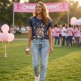 thumbnail image 5 of Domzest Women Breast Cancer Awareness Tie Dye T Shirt Short Sleeve Round Neck Casual Graphic Tee Pink Ribbon Support Survivor Gift Summer Top Navy M, 5 of 6