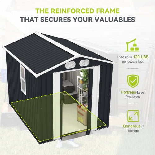 8x6 FT Outdoor Storage Shed, Metal Tool Shed with Lockable Doors, Air Vents, Clear Window for Backyard Garden Patio