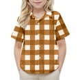 thumbnail image 6 of JTSRKL Boys Short Sleeve Plaid T-Shirts Loose Fit Casual Summer Button Down Shirts Lightweight Comfy Basic Cotton Tops with Pockets Brown 10-11 Years, 6 of 7