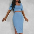 thumbnail image 2 of Annhoo 2 Piece Sets for Women Summer Short Sleeve Square Neck Crop Tops and Side Slit Skirts Casual Work Office Sets, 2 of 8