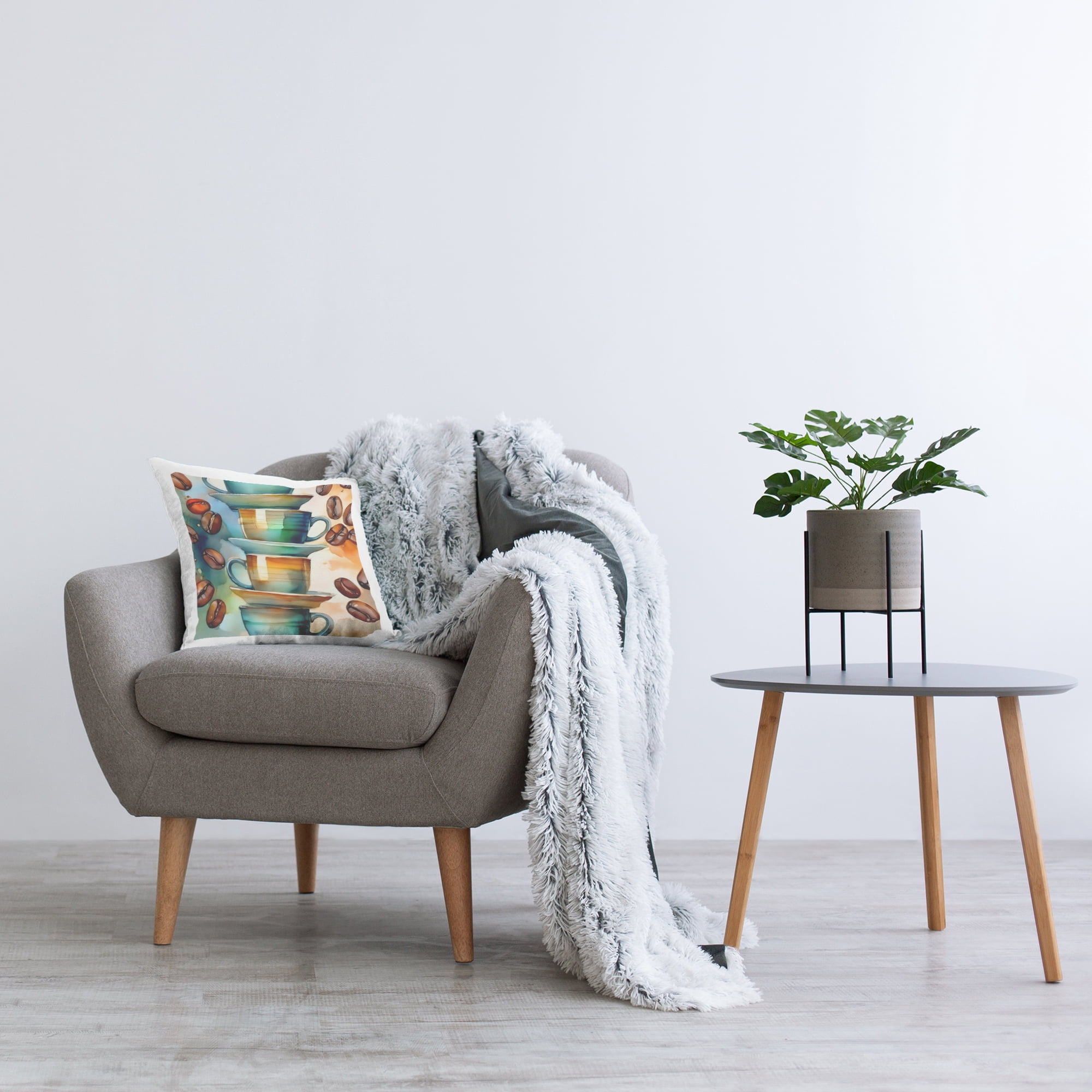 Stupell Industries Coffee Beans & Mugs Decorative Printed Throw Pillow Design by Alina Georgescu.