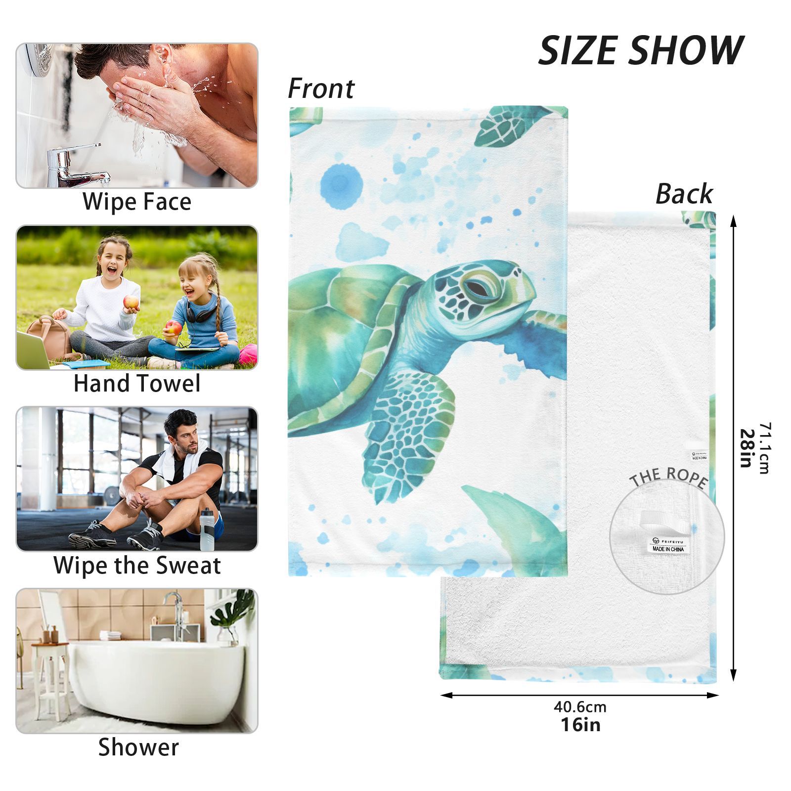 Turtles Hand Towel Bath Towels Face Towels Cotton Absorbent for Home Hotel Spa Swimming Yoga Sports Decorative Towel Set of 2
