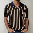thumbnail image 2 of ohmzyzo Men's Knit Polo Shirts Short Sleeve Vintage Striped Print Golf Shirt Casual Polo Classic Collared T Shirt, 2 of 9