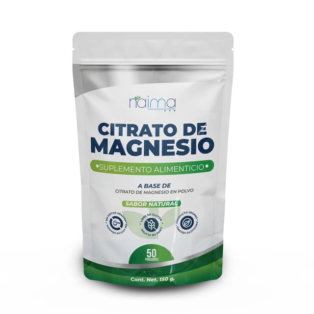 NAIMA Citrato de Magnesio en Polvo, 150 g | Suplemento Alimenticio 100% Puro| Sin Rellenos, Sin Aditivos, Libre de Gluten | Suplemento Vegano con Sabor Natural | Bienestar General