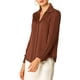 thumbnail image 4 of CAMISAS ELEGANTES PARA MUJER INSPIRADAS CHIC, CUELLO PUNTA EN V, MANGA LARGA, BLUSA DE SATÉN SUAVE, TAMAÑO XS, COLOR MARRÓN, 4 of 7