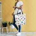 thumbnail image 4 of FORMRS Womens Canvas Tote Bag with Zipper Inner Pocket Shoulder Handbag, Green Stars, 4 of 7