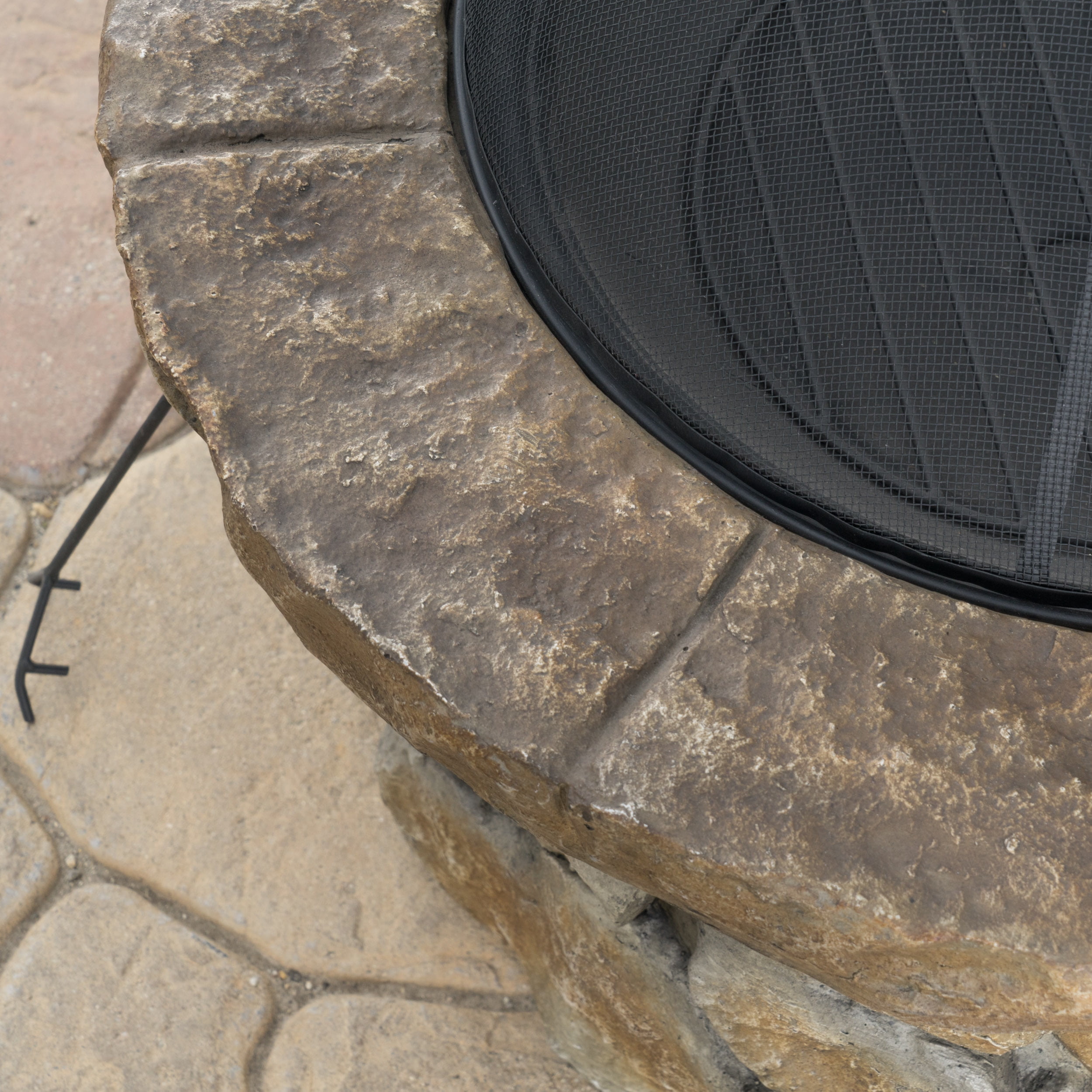 Noble House Easton Outdoor Cement Stone & Iron Fire Pit in Brown/Natural