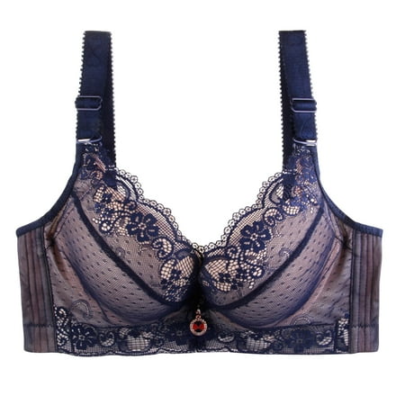 BUYHO Women s Solid Lace Sexy Bra Gathered Cute With Steel Ring Underwear Back Buckle Women Push Up Bra Plus Size Floral Lace Underwire Soft Everyday Bras Widen Band(Navy 46)