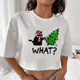 thumbnail image 3 of Funny Christmas Cat WHAT Short T-shirt New Fashion Women's Christmas Shirt Cute Christmas Cat Short Shirt Top, 3 of 5